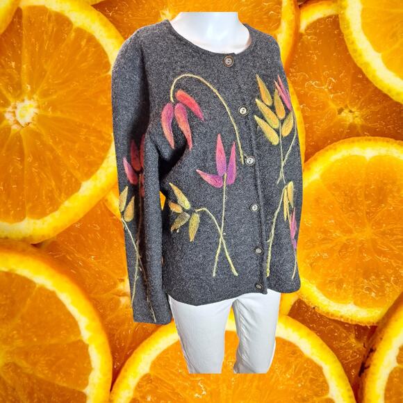 Talbots Women’s Wool Embroidered Floral Button Up Long Sleeve Cardigan Size M - Picture 1 of 7